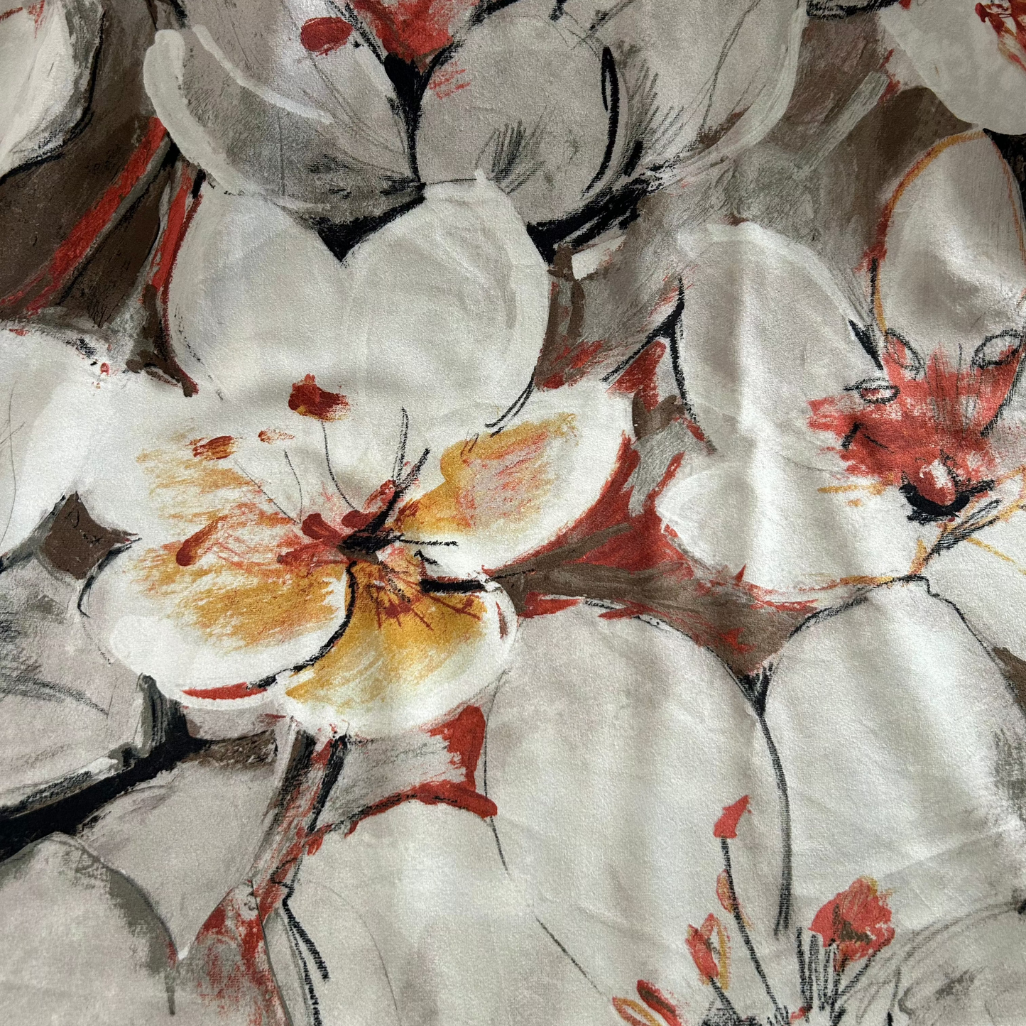 Painterly Flower Velvet Fabric in Ochre (Oddment)