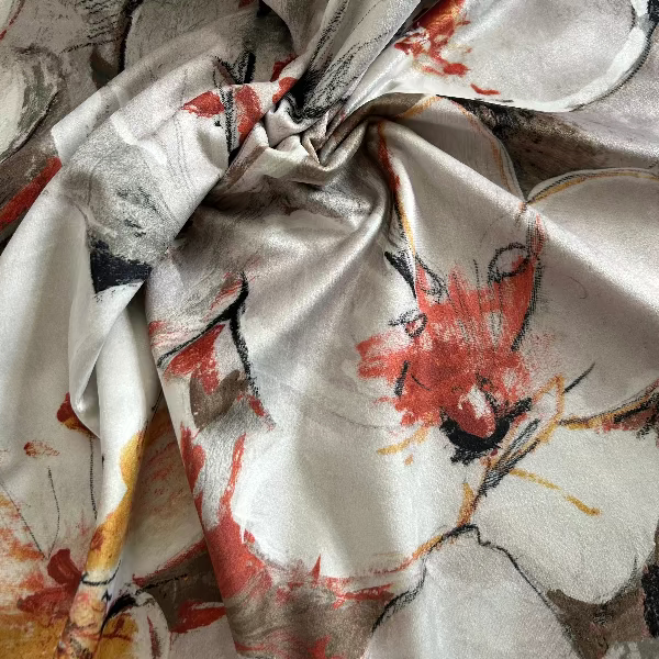 Painterly Flower Velvet Fabric in Ochre (Oddment)