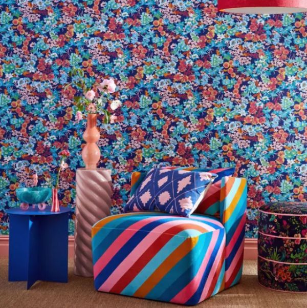 Sherbet Stripe Fabric by Harlequin in Emerald Amber Rose