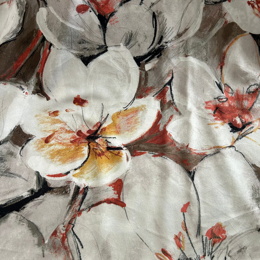 Painterly Flower Velvet  Fabric in Ochre (Oddment)